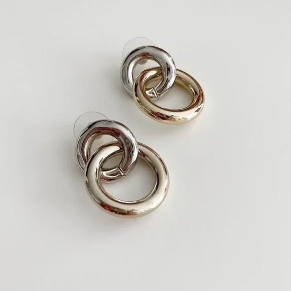 J. Crew Factory Mixed-Metal Double-Hoop Earrings - Picture 2 of 2